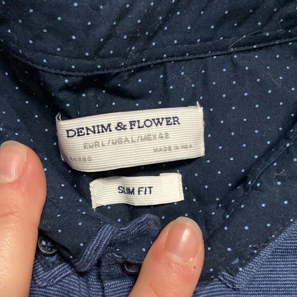 Denim and Flower Navy Polo Shirt size Large - Picture 2 of 6